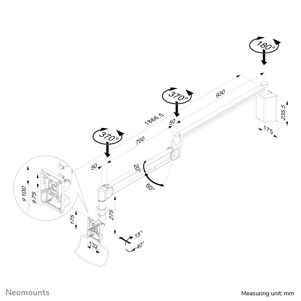 Neomounts FPMA-HAW100HC Medical monitor arm wall 10-32" - h 0-170 cm - gas spring